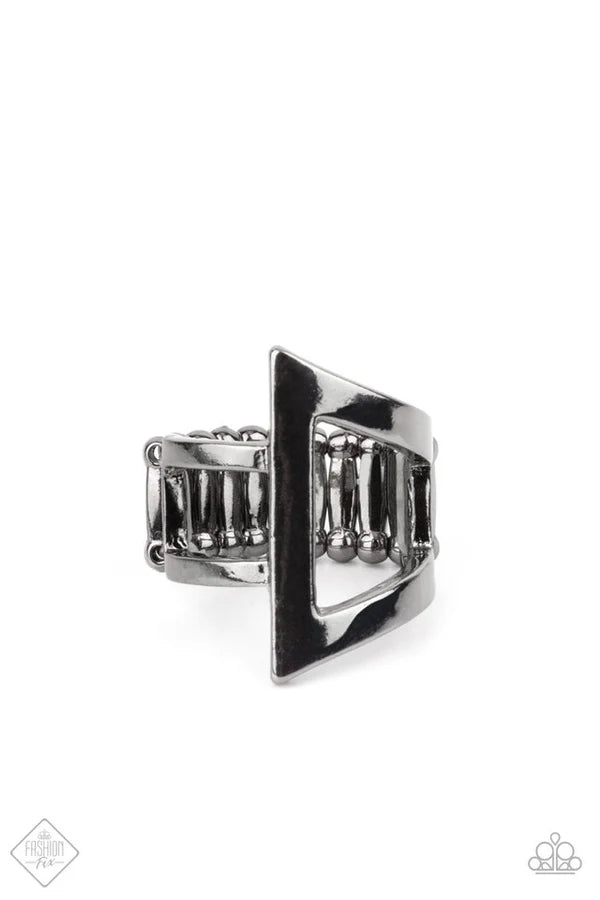 Rebel Edge - Black/Gunmetal Flared Asymmetrical Triangle Wrapped Ring R#6925