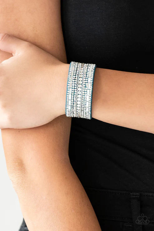 Rebel Radiance - Blue Round/Emerald Cut Encrusted Suede Bracelet B#4198