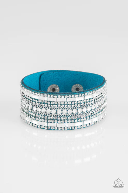 Rebel Radiance - Blue Round/Emerald Cut Encrusted Suede Bracelet B#4198