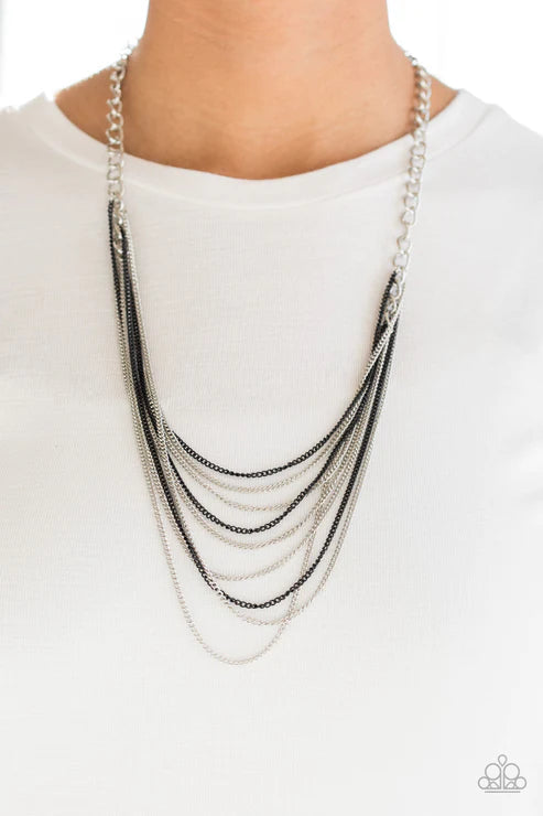 Rebel Rainbow - Black/Silver Link Necklace N#3038