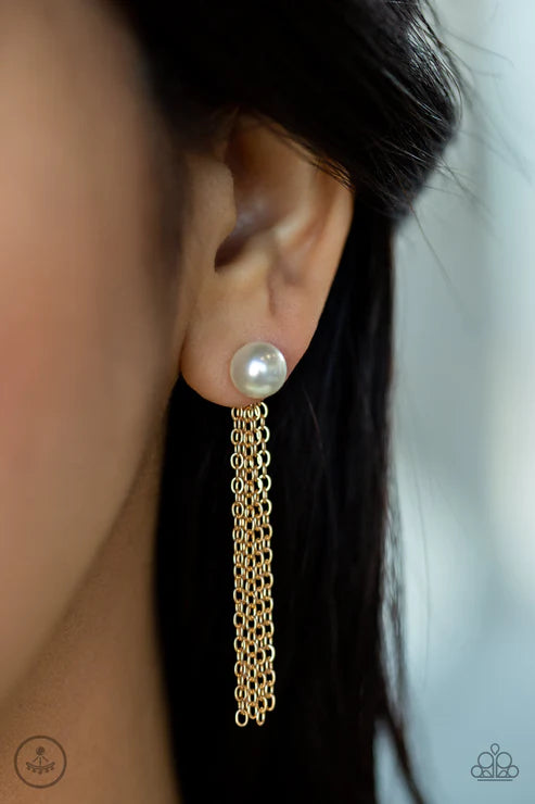 Rebel Refinement - Gold Pearl Double-sided Tassel Earrings E#3353