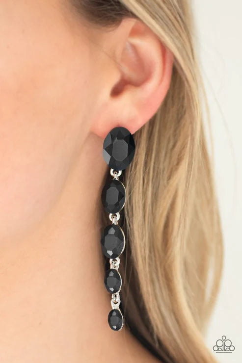 Red Carpet Radiance - Oversized Black Gem Trickle Teardrop Earrings E#2894