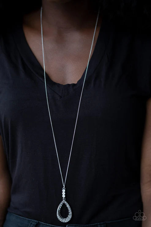 Red Carpet Royal - Silver Hematite Encrusted Teardrop Necklace N#582