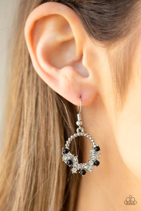 Refined Razzle - Black Pearl Studded Encrusted Hoop Earrings E#3969