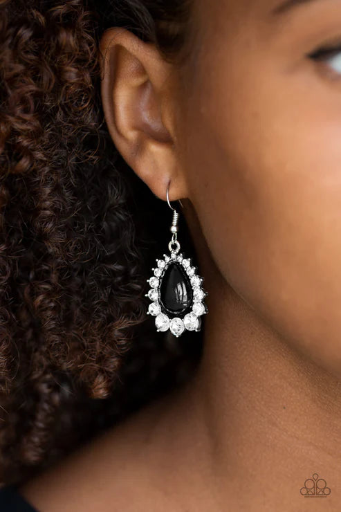 Regal Renewal - Black Encrusted Spin Teardrop Earrings E#4066