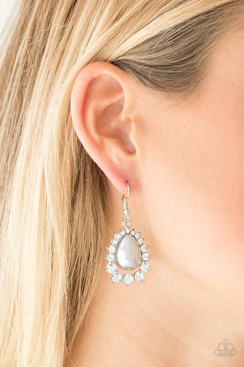 Regal Renewal - Silver Pearl Encrusted Pearl Teardrop Earrings E#2839