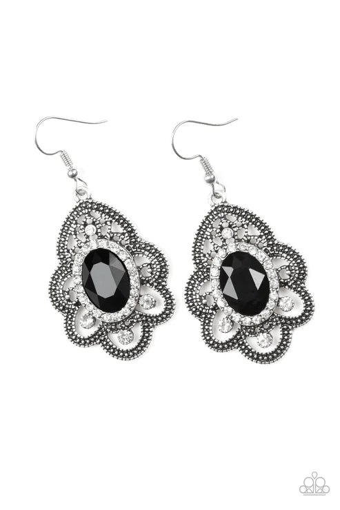 Reign Supreme - Black/White Studded Encrusted Petal Flared Earrings E#3959