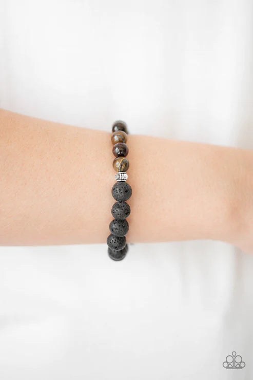 Relaxation - Brown Tiger Eye Stone/Lava Rock Ornate Accent Adjustable Sliding Knot Closure Urban Bracelet B#3621