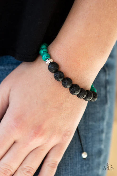 Relaxation - Green Stone/Lava Rock Ornate Accent Adjustable Sliding Knot Closure Urban Bracelet B#4154