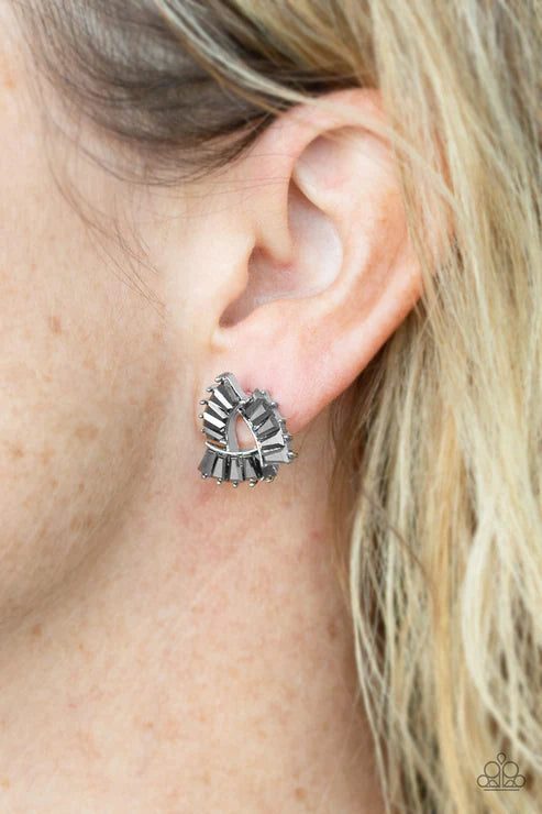Renegade Shimmer - Silver/Gunmetal Overlapped Hematite Encrusted Earrings E#3782