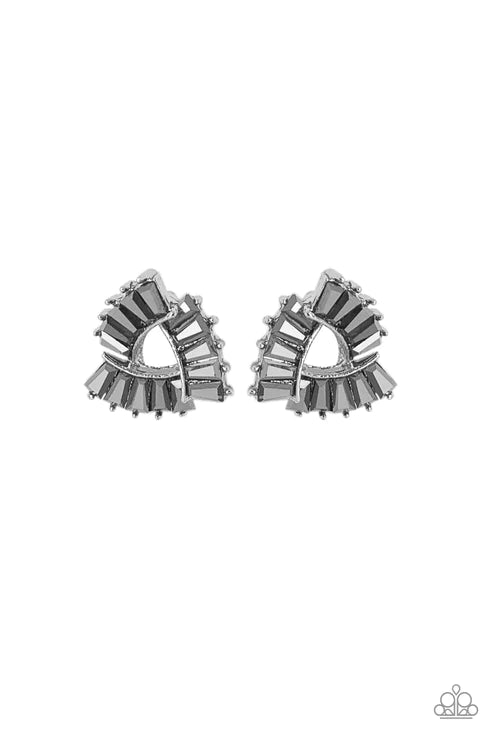 Renegade Shimmer - Silver/Gunmetal Overlapped Hematite Encrusted Earrings E#3782