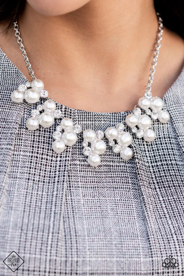 2-Piece Bubbly White Pearl Encrusted Abstract Teardrop Set SET#6986