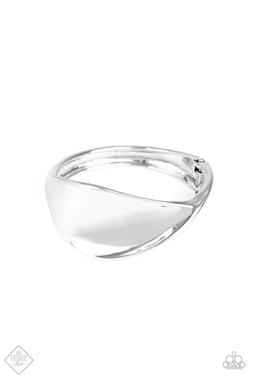 Retro Reflections - Oversized Silver Twisted Wavy Cuff Hinge Bracelet B#3155