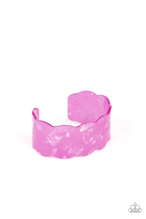 Retro Ruffle - Oversized Purple Shimmer Scalloped Ruffle Wave Cuff Bracelet B#3472