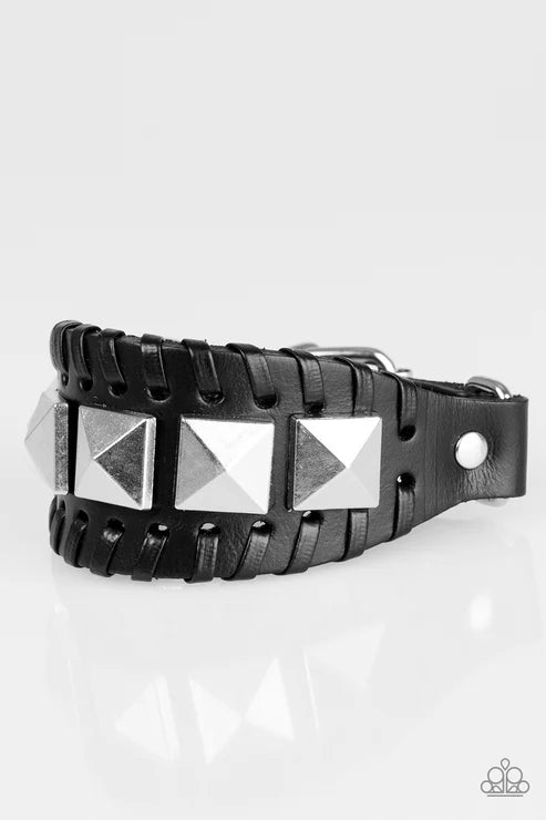 Riders Rally - Black Pyramidal Stud Leather Bracelet B#6272