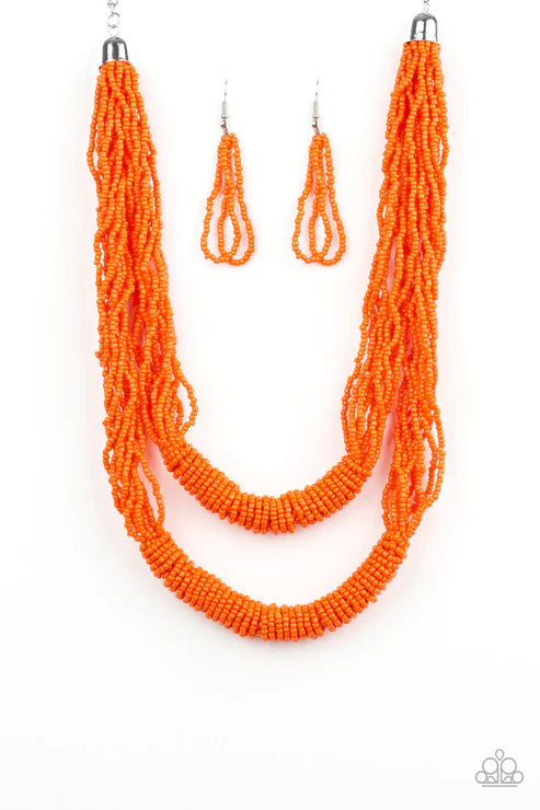 Right As RAINFOREST - Oversized Orange Seed Bead Draped Necklace N#464