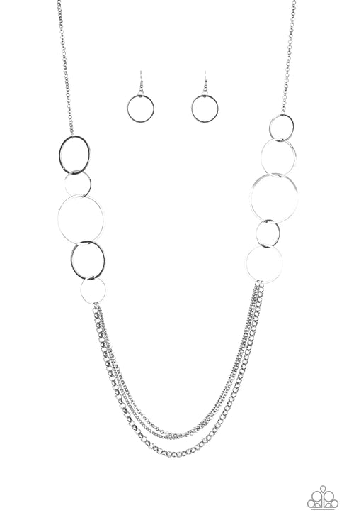 Ring In The Radiance - Black Interlocking Gunmetal Rings Layered Mismatched Chains Necklace N#6205