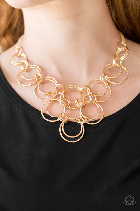 Ringing Off The Hook - Gold Bold Interlocking Rings Link Necklace N#3423