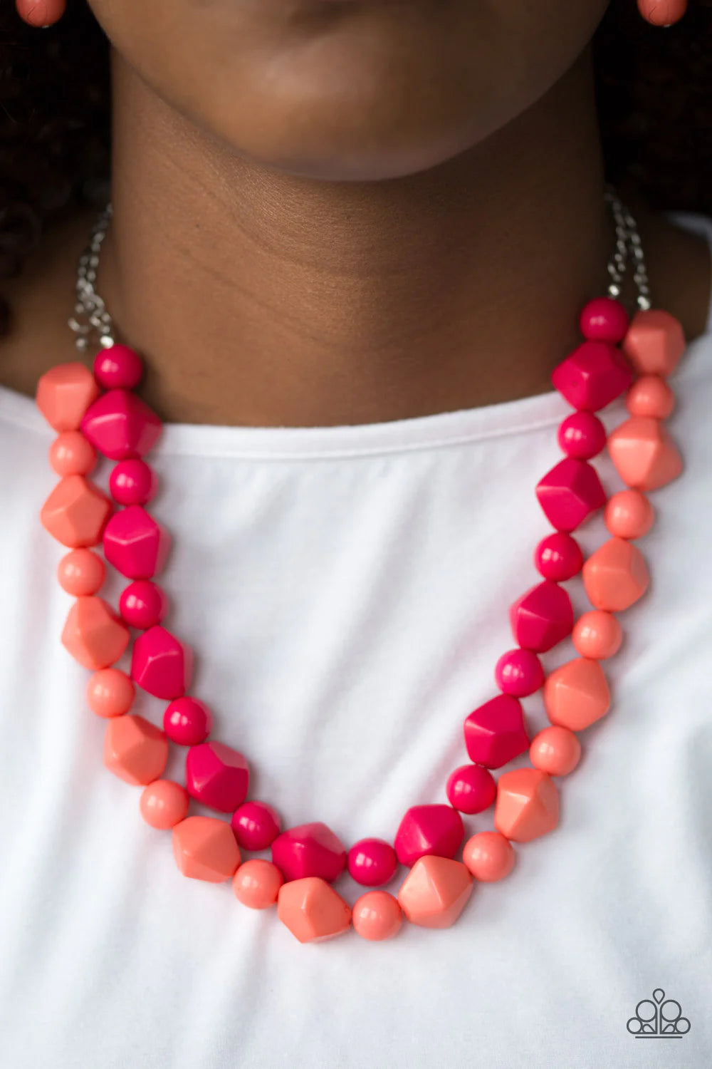 Rio Rhythm - Multi (Pink/Coral) Tiers of Round/Abstract Tribal Necklace N#4493