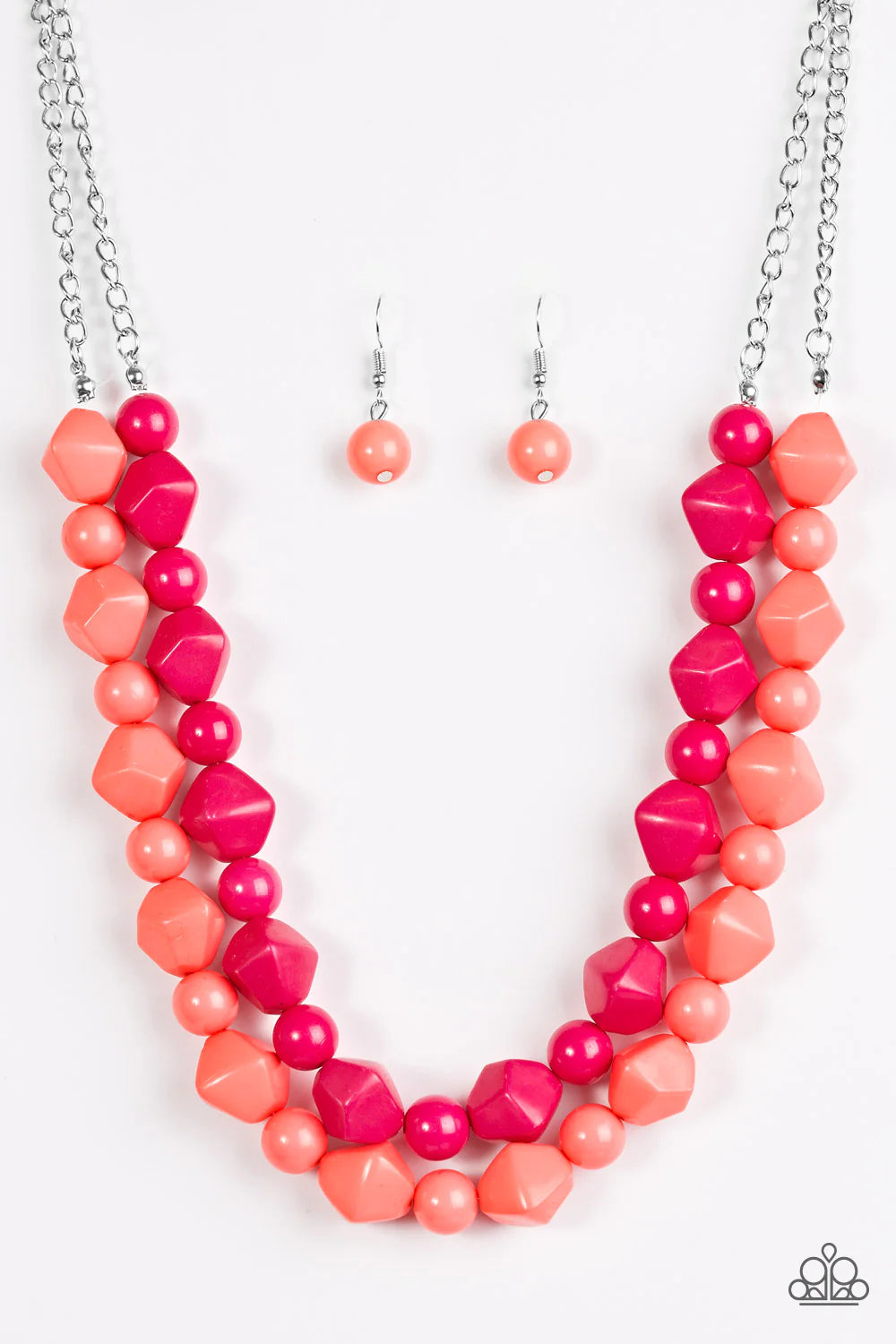 Rio Rhythm - Multi (Pink/Coral) Tiers of Round/Abstract Tribal Necklace N#4493