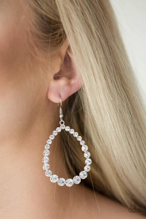Rise and Sparkle! - Oversized Bubbly White Encrusted Teardrop Earrings E#2900