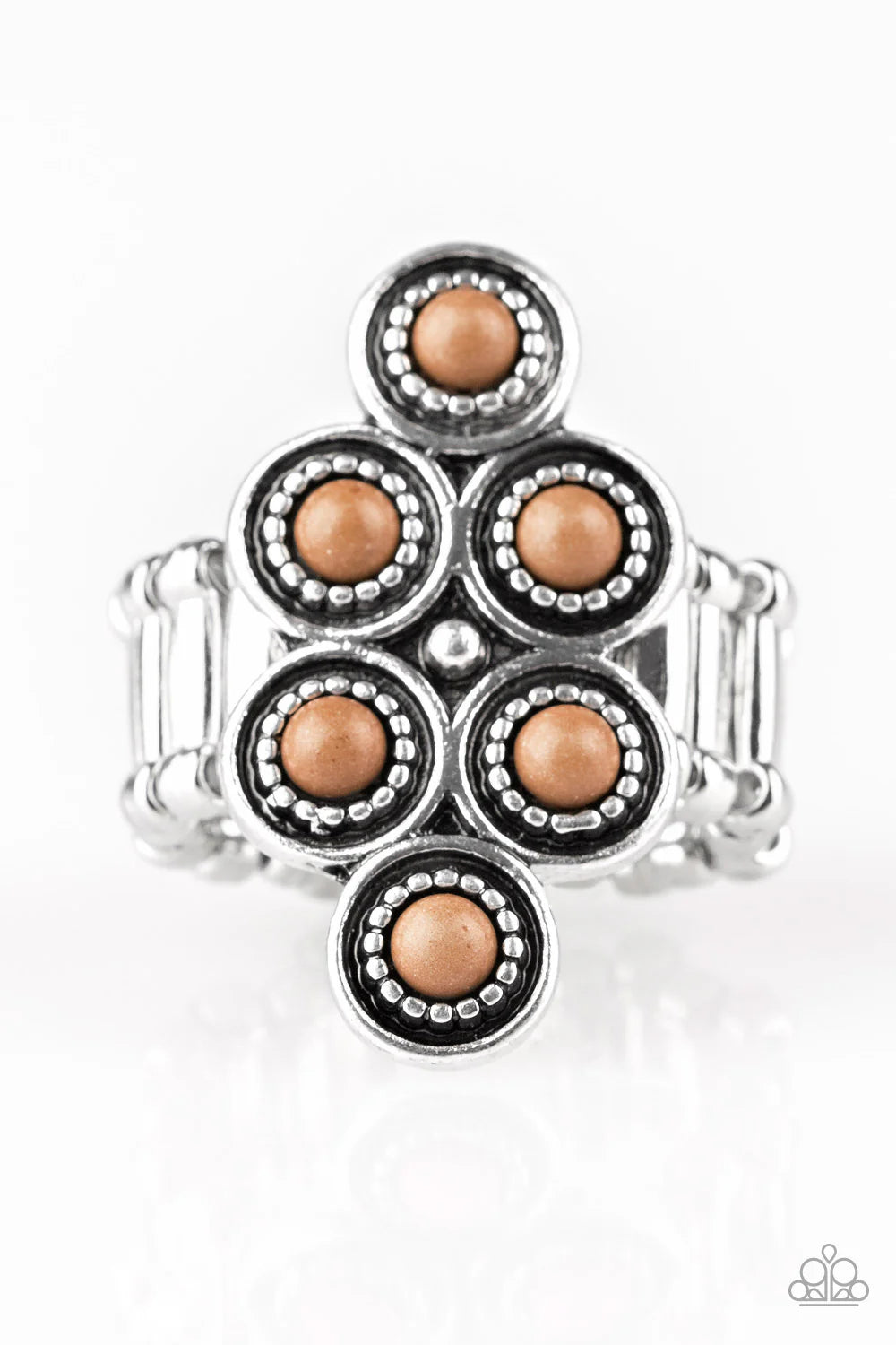 River Rock Rhythm - Oversized Brown Ornate Studded Stone Ring R#7096