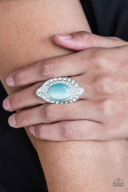 Riviera Royalty - Oversized Blue Cat's Eye Moonstone Encrusted Teardrop Ring R#5606