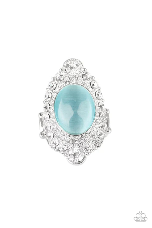 Riviera Royalty - Oversized Blue Cat's Eye Moonstone Encrusted Teardrop Ring R#5606