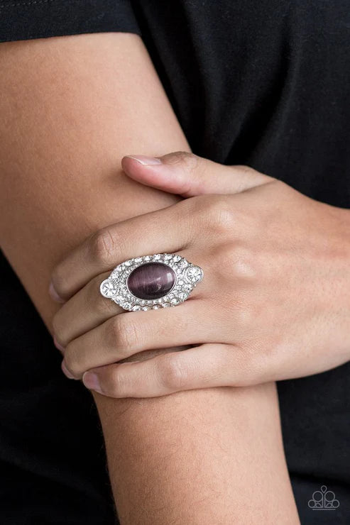 Riviera Royalty - Oversized Purple Cat's Eye Moonstone Encrusted Teardrop Ring R#185