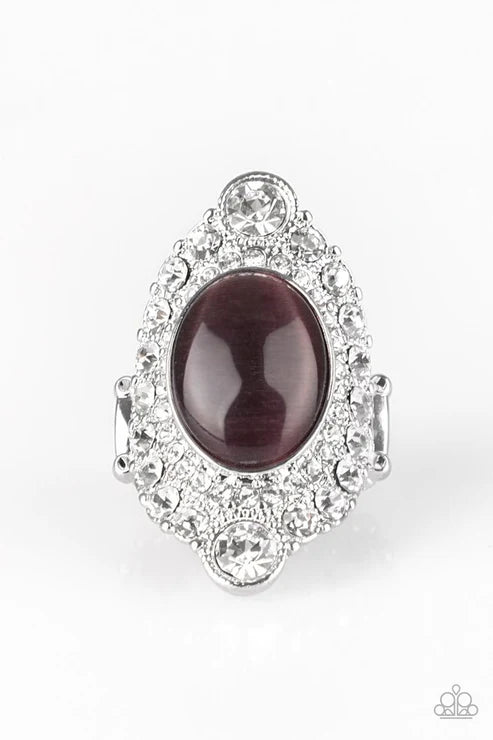 Riviera Royalty - Oversized Purple Cat's Eye Moonstone Encrusted Teardrop Ring R#185