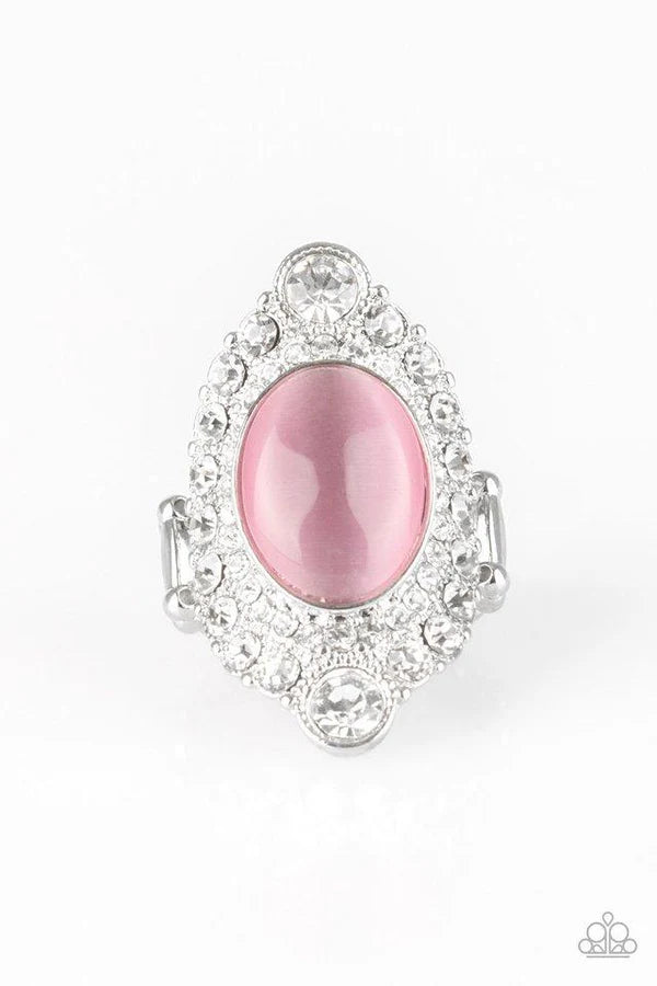 Riviera Royalty - Oversized Pink Cat's Eye Moonstone Encrusted Teardrop Ring R#6854