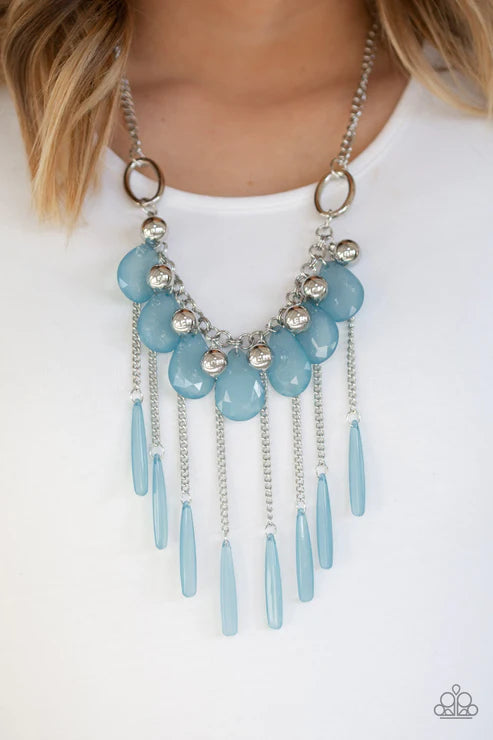 Roaring Riviera - Blue Faceted Flared Free-Fall Fringe Necklace N#2800