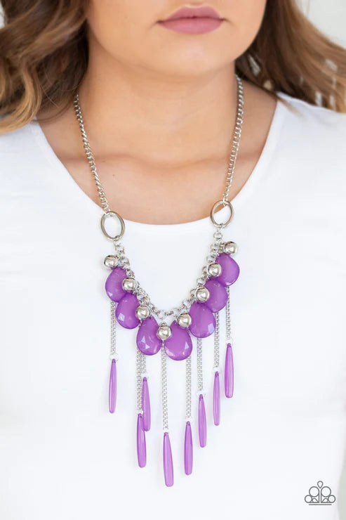 Roaring Riviera - Purple Faceted Flared Free-Fall Fringe Necklace N#3382
