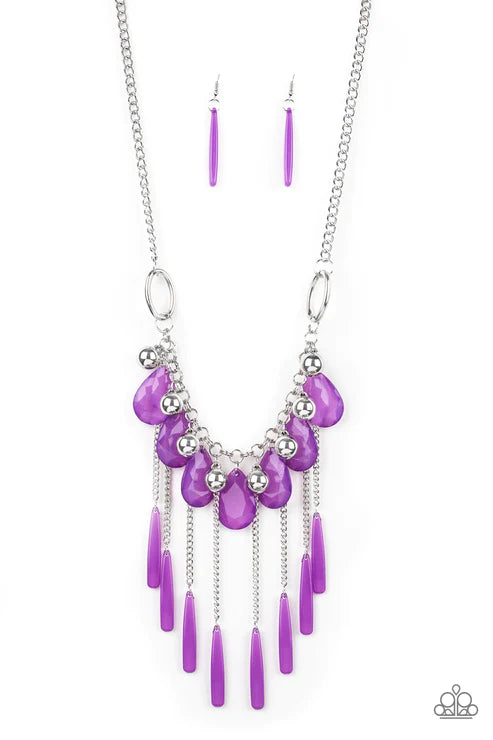 Roaring Riviera - Purple Faceted Flared Free-Fall Fringe Necklace N#3382