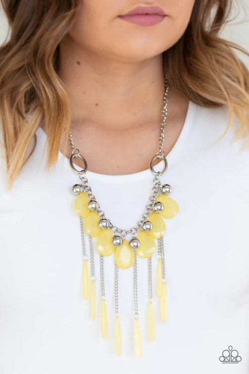 Roaring Riviera - Yellow Faceted Flared Free-Fall Fringe Necklace N#3209