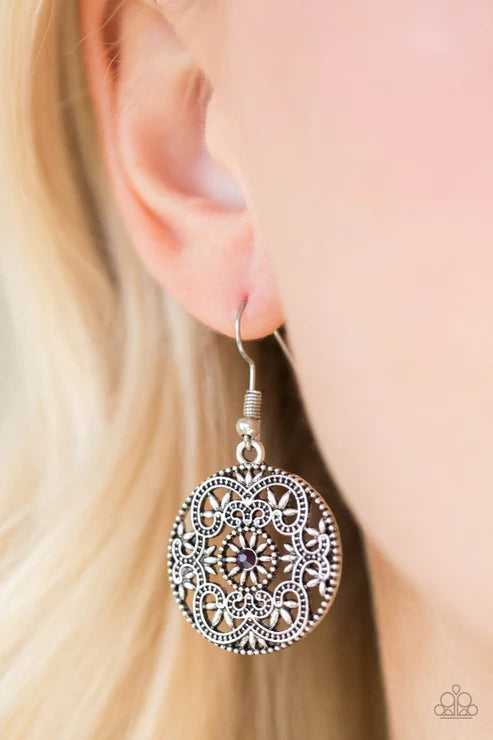 Rochester Royale - Purple Dotted Encrusted Filigree Earrings E#3863