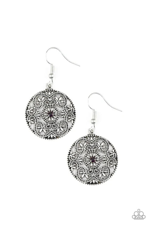 Rochester Royale - Purple Dotted Encrusted Filigree Earrings E#3863