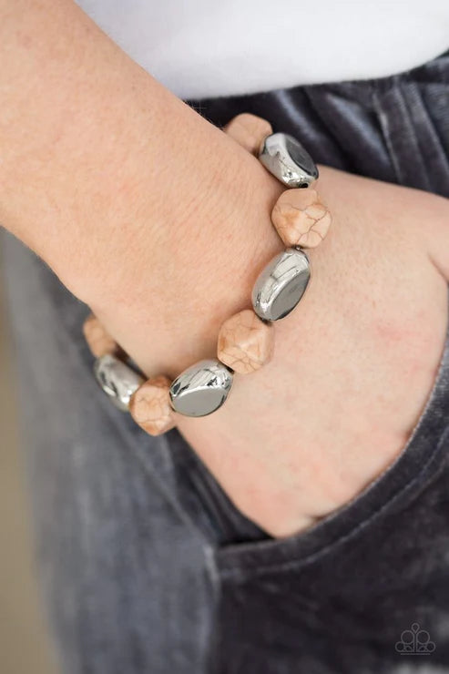 Rock Candy Canyons - Brown Faceted Asymmetrical Accent Stone Bracelet B#5709