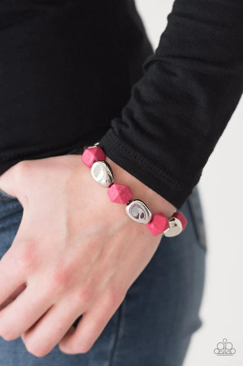 Rock Candy Canyons - Pink Faceted Asymmetrical Accent Stone Bracelet B#5285