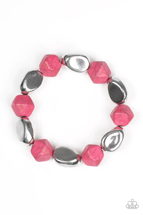 Rock Candy Canyons - Pink Faceted Asymmetrical Accent Stone Bracelet B#5285