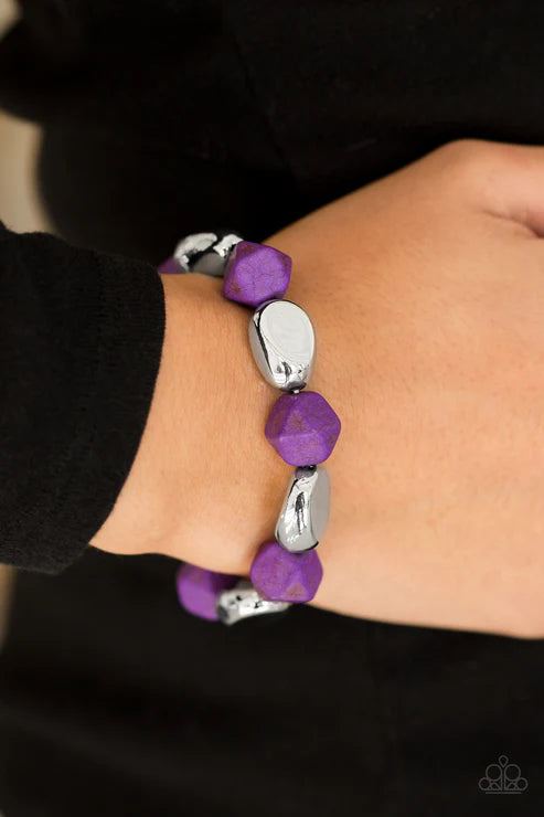 Rock Candy Canyons - Purple Faceted Asymmetrical Accent Stone Bracelet B#5114