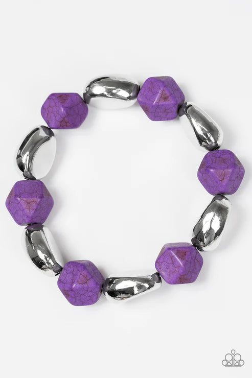 Rock Candy Canyons - Purple Faceted Asymmetrical Accent Stone Bracelet B#5114