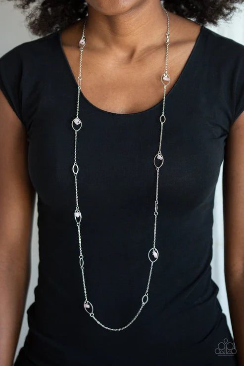 Rocky Razzle - Pink Rock Bits Marquise Hoop Necklace N#6539