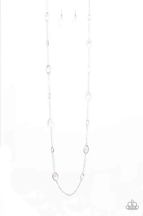 Rocky Razzle - Pink Rock Bits Marquise Hoop Necklace N#6539
