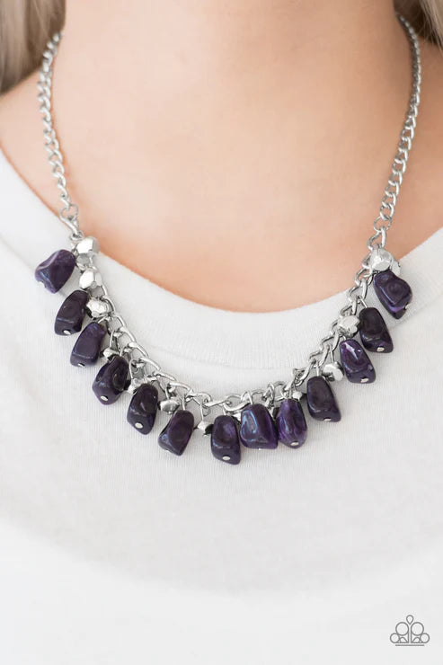 Rocky Shores - Purple/Silver Faceted Faux-Rock Trickle Fringe Necklace N#7335
