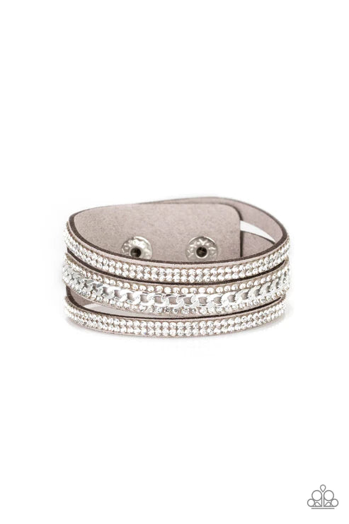 Rollin In Rhinestones - Silver Chain Encrusted Suede Bracelet B#5414