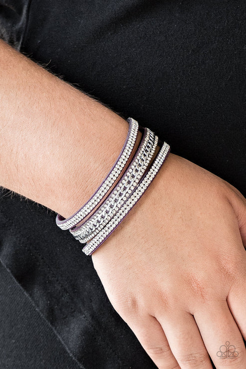 Rollin In Rhinestones - Purple Chain Encrusted Suede Bracelet B#7251