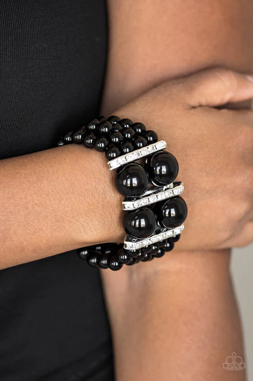 Romance Remix - Oversized Black Pearl Encrusted Twist Bracelet B#6346