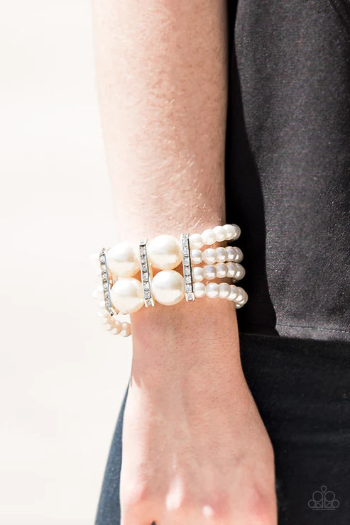 Romance Remix - Oversized White Pearl Encrusted Twist Bracelet B#5388
