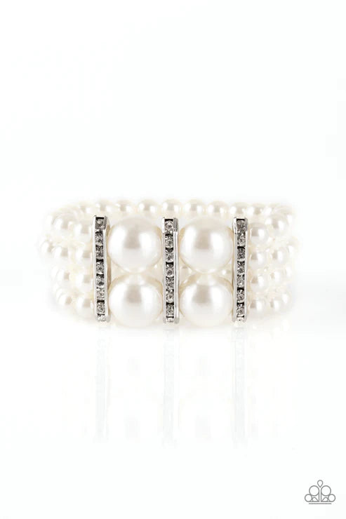 Romance Remix - Oversized White Pearl Encrusted Twist Bracelet B#5388